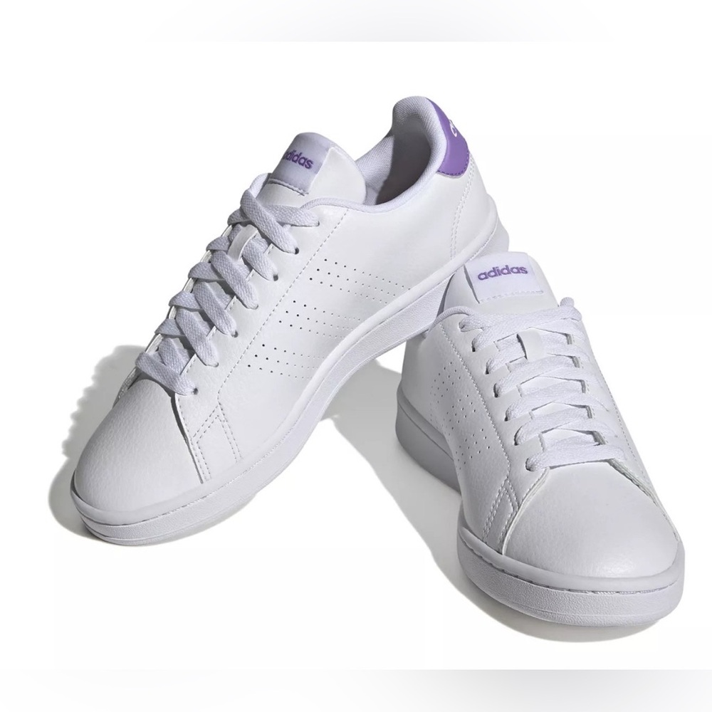 Adidas Advantage White and Purple Sneakers